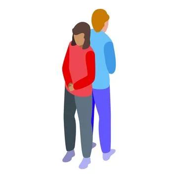 Young couple standing back to back feeling awkward Stock Illustration