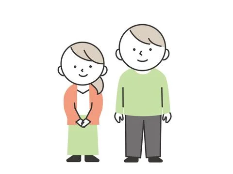 Young couple standing side by side smiling. Stock Illustration