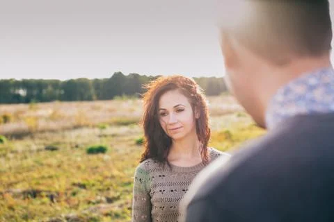 Young couple at sunset Stock Photos