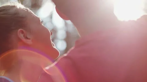 Young couple taking selfie at sunset in slow motion Stock Footage 53616989