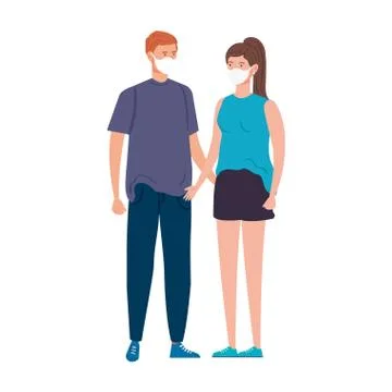 Young couple using face mask isolated icon Ilustração Stock