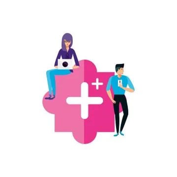 Young couple using laptop and smartphone Stock Illustration