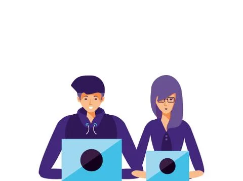 Young couple using laptop computer イラスト素材