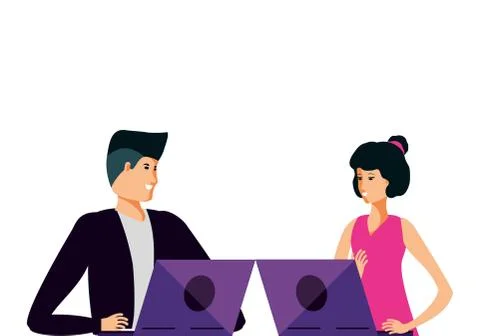 Young couple using laptop computer 스톡 일러스트