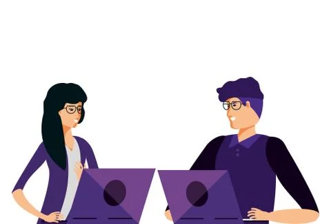 Young couple using laptop computer Stock Illustration