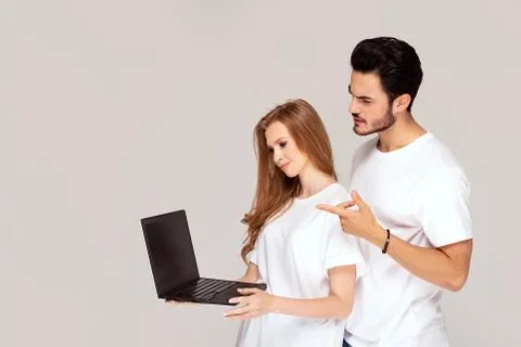 Young couple using laptop. 스톡 사진
