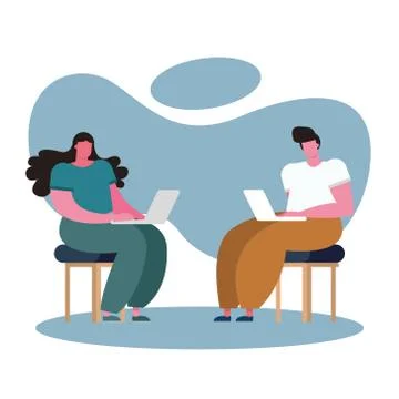 Young couple using laptops working in the house Stock Illustration