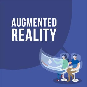 Young couple using reality virtual tech in chair Stock Illustration