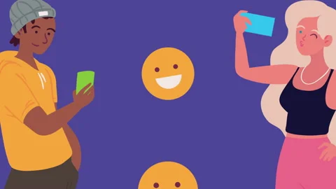 Young couple using smartphones animation Stock Footage 215129078