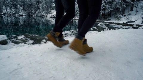 Young Couple Walking Along Blausee Lake In Switzerland Stock-Footage 86248078
