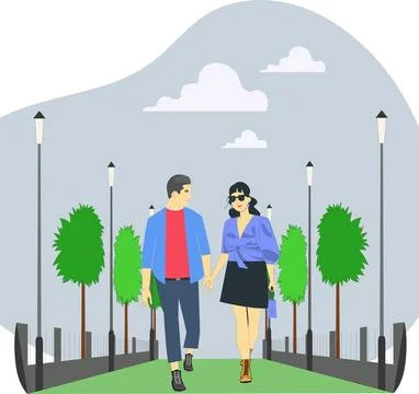 Young couple walking. Stock Illustration
