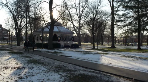 Young Couple Walks in Park outside at sunset in Winter Stock Footage 59169217