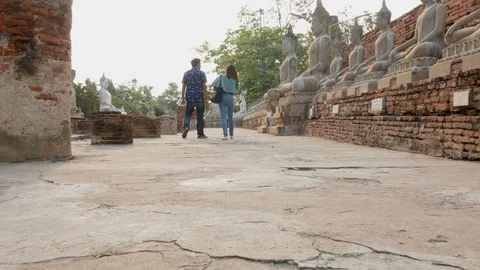 Young couples walking the ancient site Stock Footage 86139246
