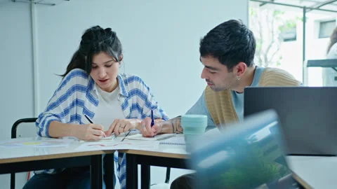 Young Coworkers Making Notes and Discussing Business Ideas in the Office Stock Footage 243942668