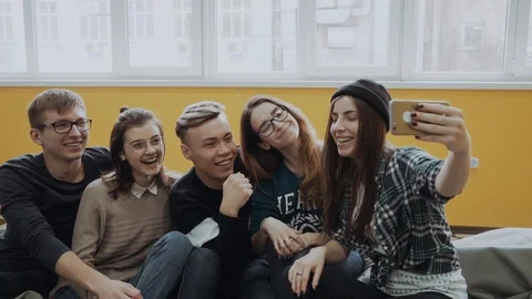 Young creative and cheerful professionals are taking selfie Stock Footage 88648705