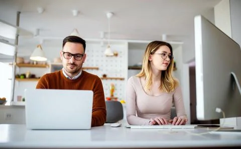 Young creative managers team working with new startup project in office Stock Photos