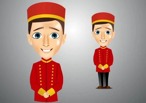 Young cute bellboy waiting for the client Illustrazione stock