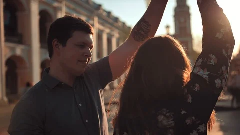 Young cute couple having fun in the city Stock Footage 93292903