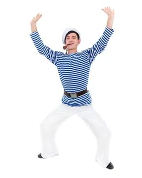 Young dancer man dressed as a sailor posing against isolated white in full Foto stock