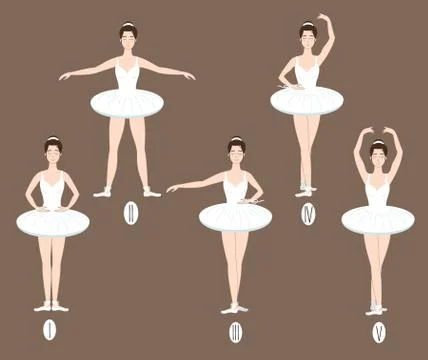 Young dancer performs the five basic ballet positions, demonstrating the corr Stock Illustration