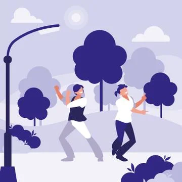 Young dancers couple dancing in the park Ilustração Stock