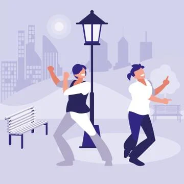 Young dancers couple dancing in the park Ilustração Stock