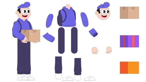 Young delivery boy character for rigging and animation. Stock Illustration