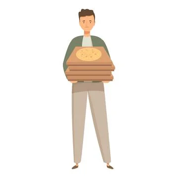 Young delivery man is holding a stack of pizza boxes Illustrazione stock
