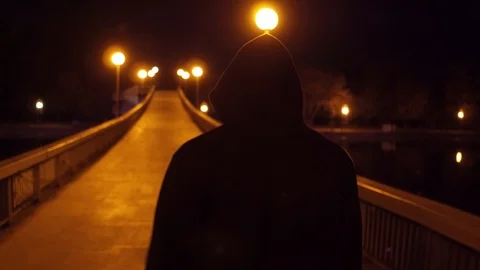 Young Depressed Man Walking On Bridge At Dusk Youth Depression Backpacking Slow Stock Footage 127453733