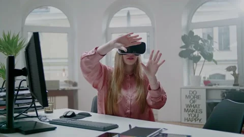 Young Designer Student Interact in Virtual Reality Using Headset. 스톡 동영상 132805758