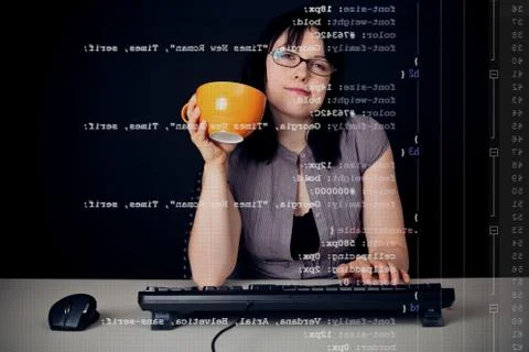 Young Designer Typing Css Definitions 스톡 사진