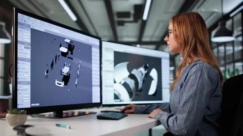 Young Designer Using CAD Software To Render Car Design On Desktop Stock Footage 312472038