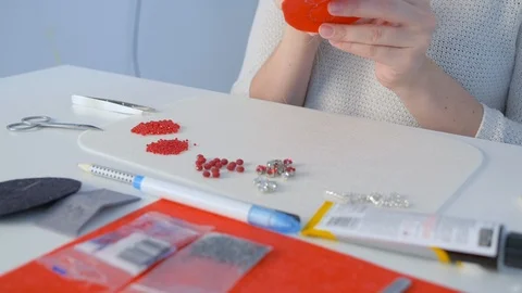 Young Designer in Working Area will Make a Beautiful Jewellery Item for Clothes Stock Footage 109157514