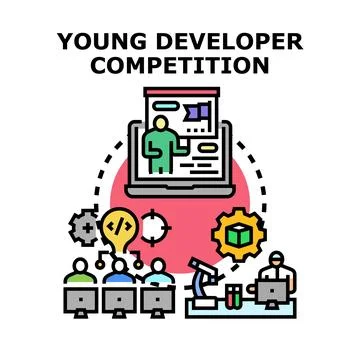 Young developer competition coding and innovation Stock Illustration