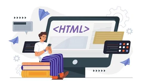 Young developer learning HTML code. Vector illustration Stock Illustration