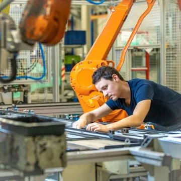 Young developer testing new robot Stock Photos