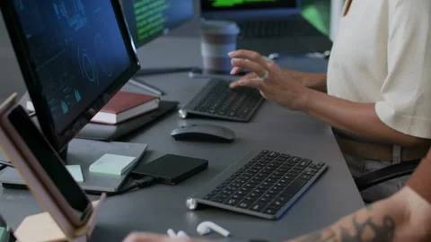 Young Diverse IT Team Working on Program Coding in Evening Office Stock Footage 292631074