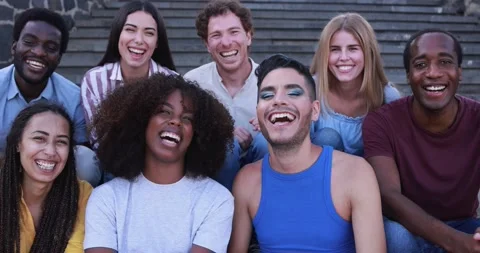 Young diverse people having fun outdoor laughing together Stock Footage 158223062