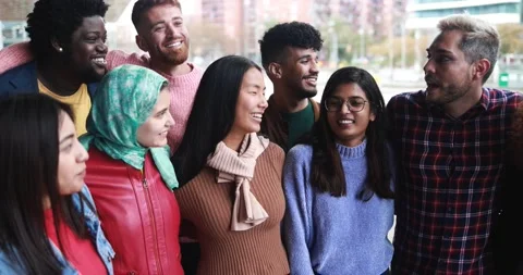 Young diverse people having fun outdoor laughing together - Diversity concept Vídeo Stock 175791107