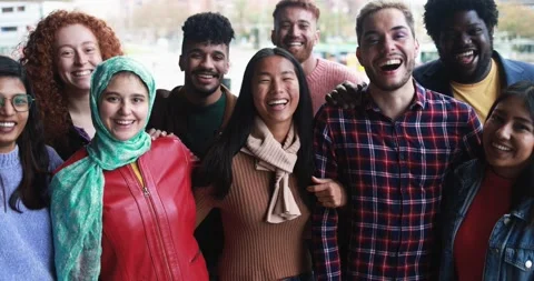 Young diverse people having fun outdoor laughing together - Diversity concept Vídeo Stock 175791151