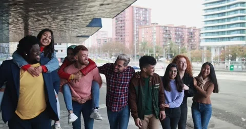 Young diverse people having fun outdoor laughing together - Diversity concept Stock Footage 175791432
