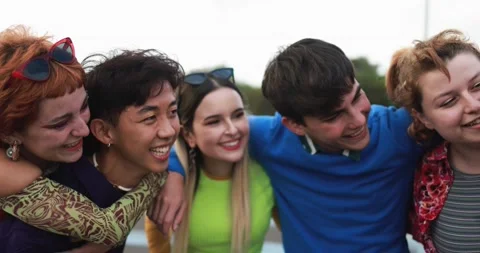 Young diverse people having fun outdoor laughing together Stock Footage 185508527
