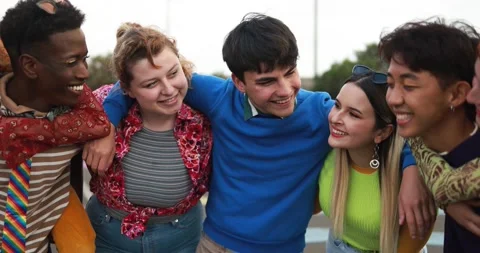 Young diverse people having fun outdoor laughing together Stock Footage 185508543
