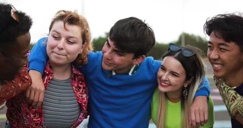 Young diverse people having fun outdoor laughing together Stock Footage 185508752