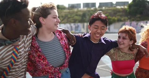 Young diverse people having fun outdoor laughing together Stock Footage 185509367