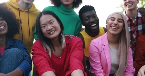 Young diverse people having fun outdoor laughing together - Diversity concept Stock Footage 192387394