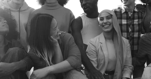 Young diverse people having fun outdoor laughing together - Diversity concept Stock Footage 192387494