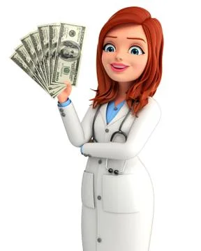 Young doctor with dollars Stock Illustration