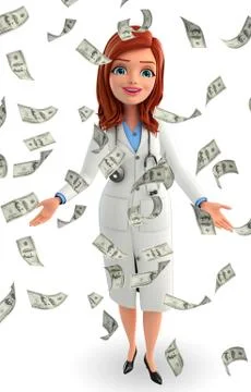 Young doctor with dollars Stock Illustration