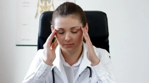 Young doctor has head ache in office Stock Footage 22904655